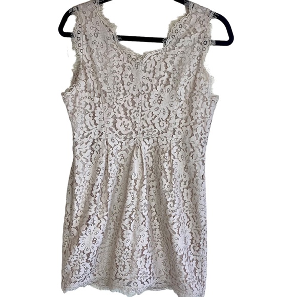 Joie Rori Lace Fringe Mini Dress Mushroom Tan Champage - Picture 11 of 14